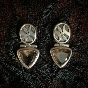 Vintage Sterling Smoky Quartz hinged earrings